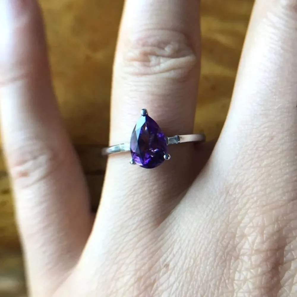 Natural African Amethyst Sterling Silver Ring Size 8